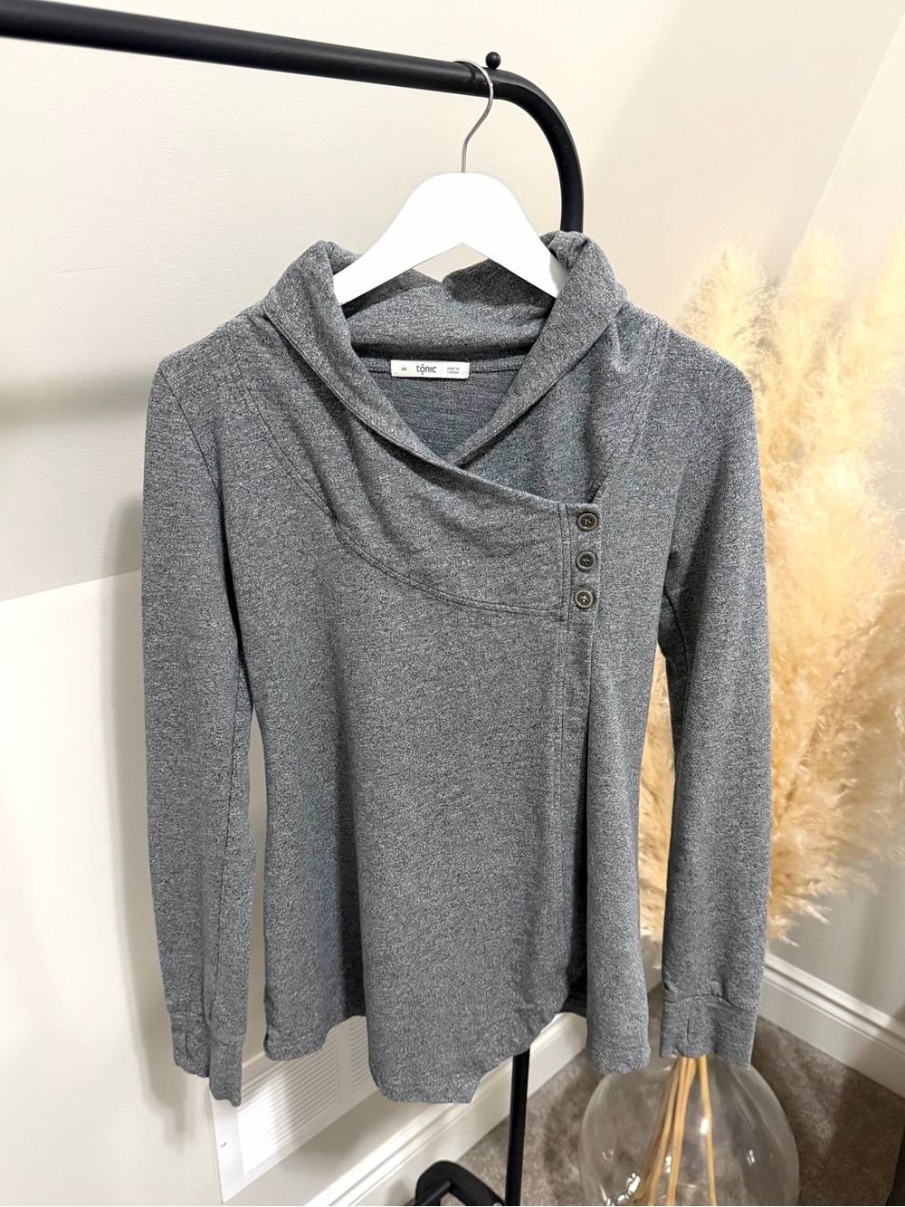 Tonic Active Gray Cotton Asymmetric Button Pullover